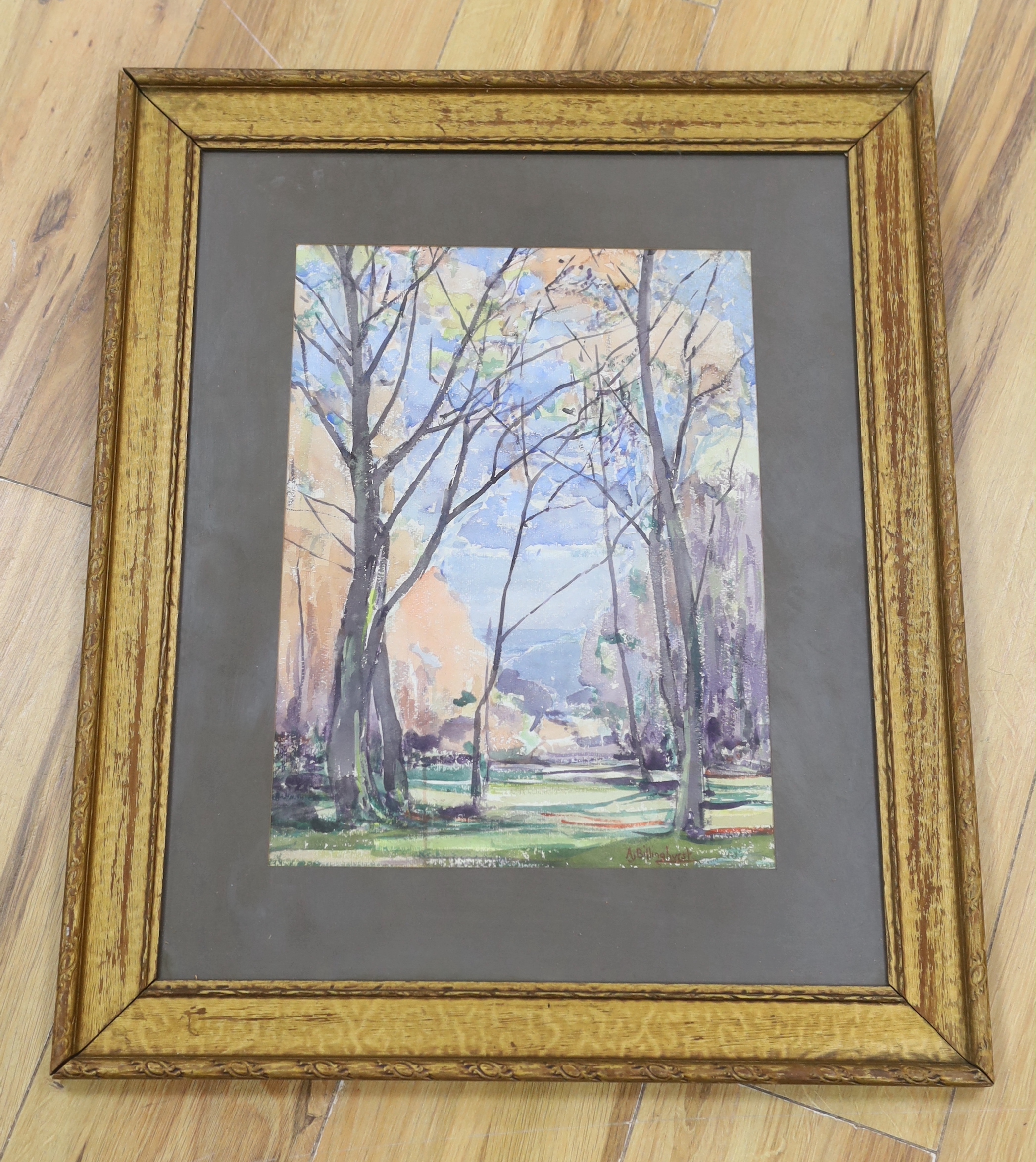 Alfred John Billinghurst (1880-1963), watercolour, Tree lined pathway, 38 x 28cm
